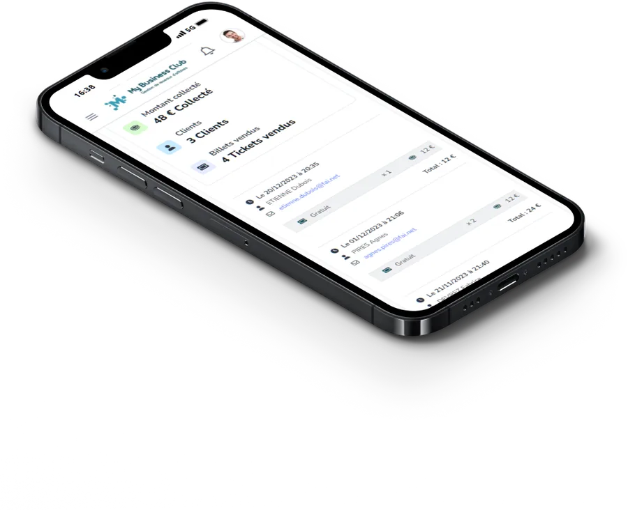 L'écran Billetterie de MyBusinessClub