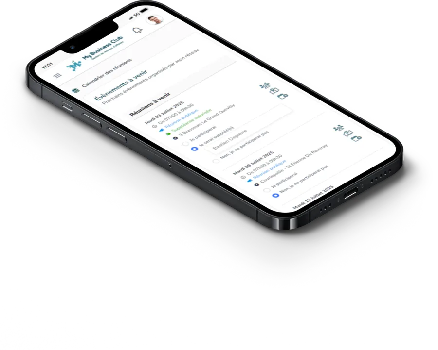 L'écran Évènements de MyBusinessClub
