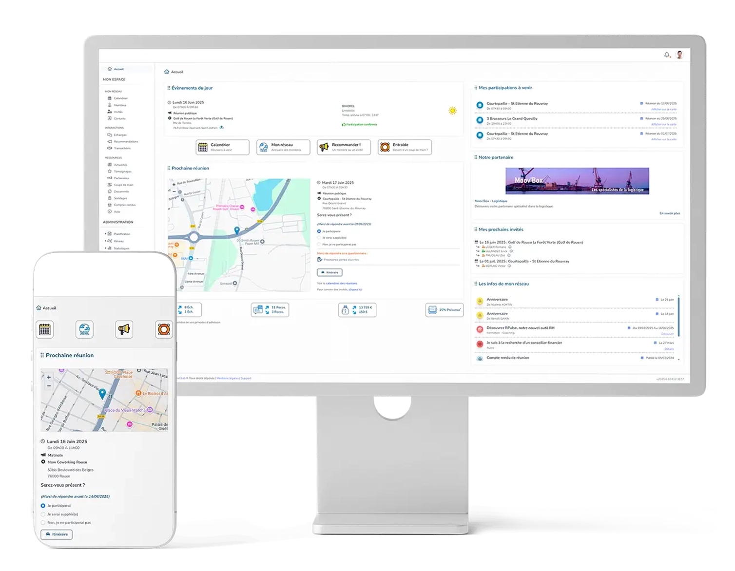 L'application MyBusinessClub sur ordinateur et smartphone : tableau de bord d'un réseau d'affaires